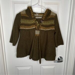 Free People Gretel Swing Hoodie Wool Angora Fair Isle Hood Cardigan in Green S